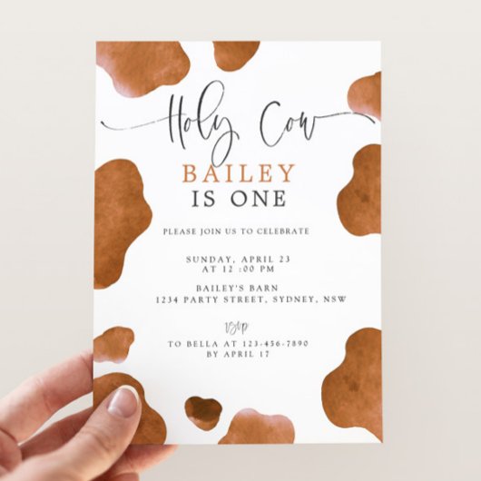 Holy Cow Birthday Invitation, Brown Cow Print Kaart