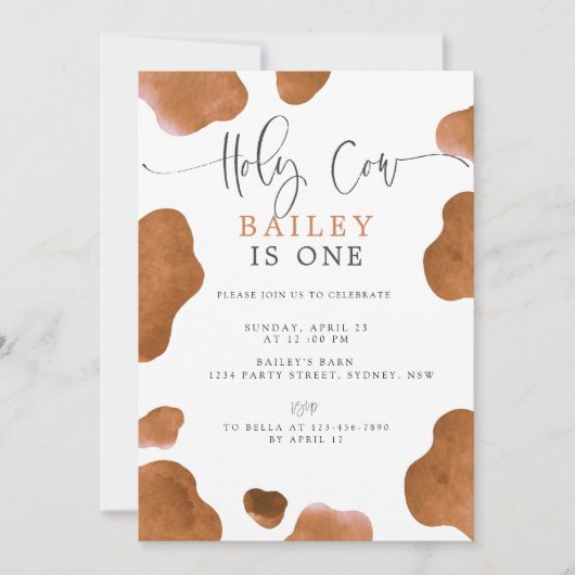 Holy Cow Birthday Invitation, Brown Cow Print Kaart (Voorkant)