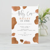Holy Cow Birthday Invitation, Brown Cow Print Kaart (Staand voorkant)