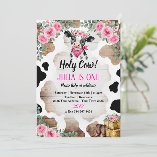 Holy Cow Birthday Invitation | Cow Party Kaart (Staand voorkant)
