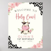 Holy cow! - Cute 1st Birthday Girl with Cow Theme Poster (Voorkant)