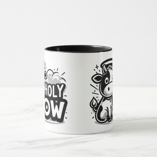 Holy Cow Cute Angel Cow Mug – Funny Black & White  Mok (Midden)