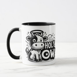Holy Cow Cute Angel Cow Mug – Funny Black & White  Mok