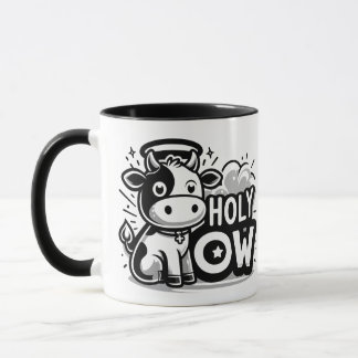 Holy Cow Cute Angel Cow Mug – Funny Black & White Mok