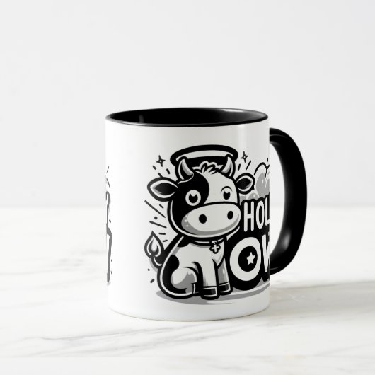 Holy Cow Cute Angel Cow Mug – Funny Black & White  Mok (Voorkant rechts)