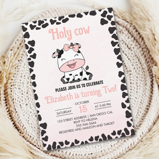 Holy Cow, Cute cow birthday girl Kaart