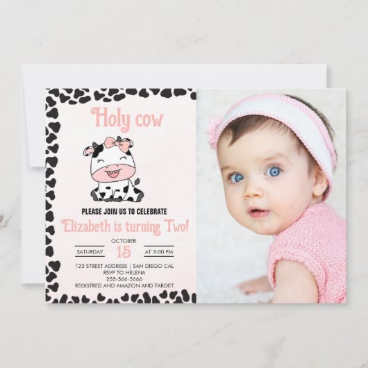 Holy Cow, Cute cow birthday girl Photo Kaart (Voorkant)