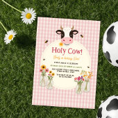 Holy Cow Floral Pink Gingham Girl 1st Birthday Kaart