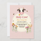 Holy Cow Floral Pink Gingham Girl 1st Birthday Kaart (Voorkant)