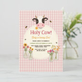 Holy Cow Floral Pink Gingham Girl 1st Birthday Kaart (Staand voorkant)