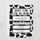 Holy Cow Funny Black White 40th Birthday Kaart (Voorkant)