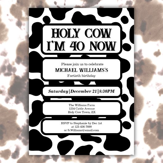 Holy Cow Funny Black White 40th Birthday Kaart