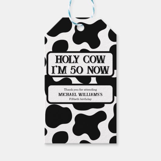 Holy Cow Funny Black White 50th Birthday Cadeaulabel (Voorkant)