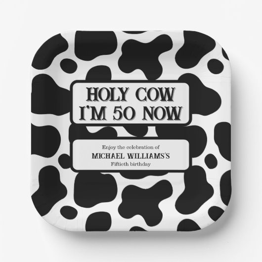 Holy Cow Funny Black White 50th Birthday Papieren Bordje (Voorkant)