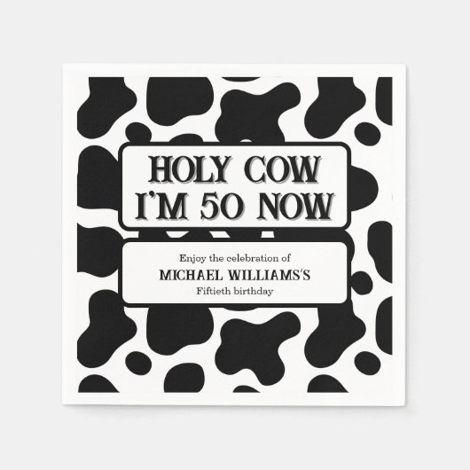 Holy Cow Funny Black White 50th Birthday Servet (Voorkant)