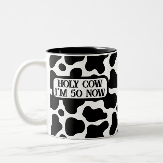 Holy Cow Funny Black White 50th Birthday Tweekleurige Koffiemok (Links)