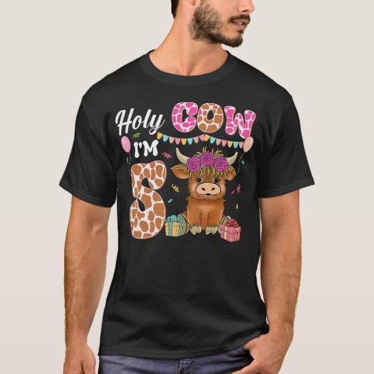 Holy Cow I'm 5 Highland Cow Farming 5th Birthday 5 T-shirt (Voorkant)