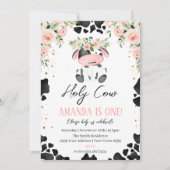 Holy Cow I'm One. Little Cow. Floral Birthday Kaart (Voorkant)