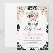 Holy Cow I'm One. Little Cow. Floral Birthday Kaart (Voorkant / Achterkant)