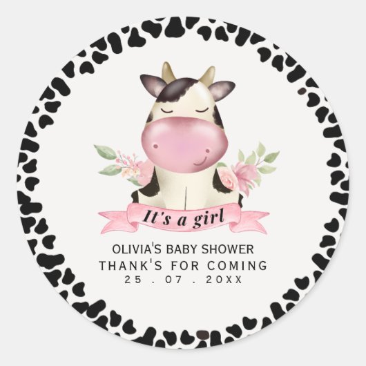 Holy Cow It's a Girl Cow Baby shower Ronde Sticker (Voorkant)