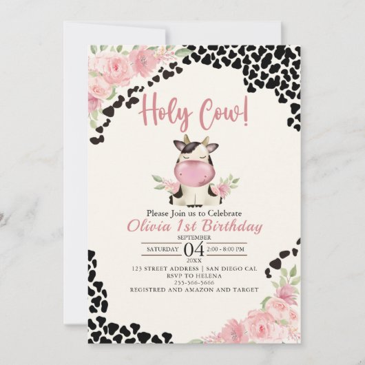 Holy Cow It's a Girl Cute Cow Birthday Girl Kaart (Voorkant)