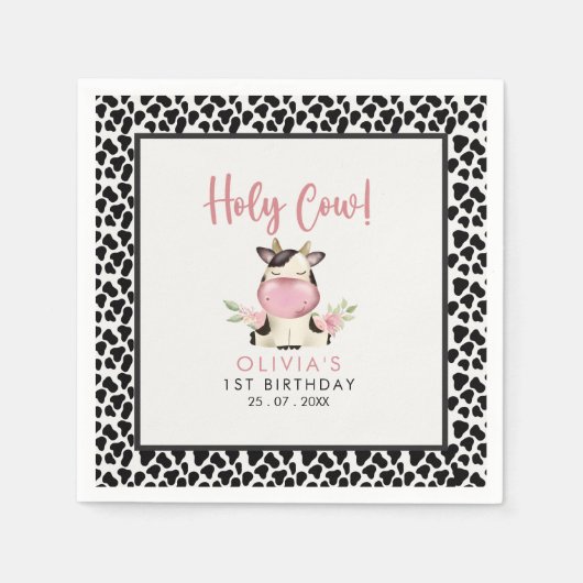 Holy Cow It's a Girl Cute Cow Birthday Servet (Voorkant)