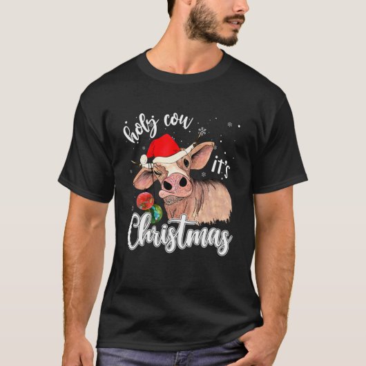 Holy Cow It's Christmas Santa Hat Bauble For Farme T-shirt (Voorkant)