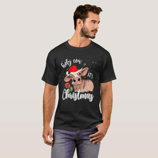 Holy Cow It's Christmas Santa Hat Bauble For Farme T-shirt (Voorkant volledig)