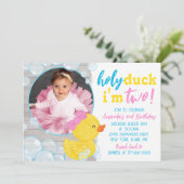 Holy Duck Ik ben Twee Rubber Eend Foto Verjaardag Kaart (Staand voorkant)