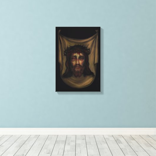 Holy Face - Veronica's Veil Afbeelding - Gebaseerd Canvas Afdruk (Insitu (Houten vloer))