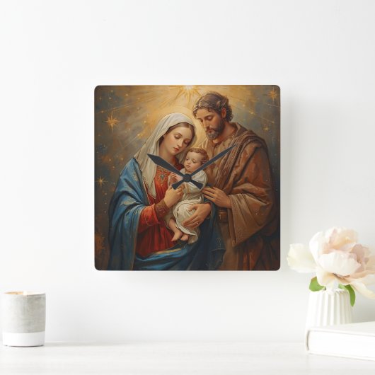 Holy Family Christmas Wall Clock For Peaceful Holi Vierkante Klok (Huis)
