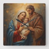 Holy Family Christmas Wall Clock For Peaceful Holi Vierkante Klok (Voorkant)