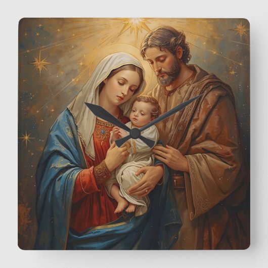 Holy Family Christmas Wall Clock For Peaceful Holi Vierkante Klok (Voorkant)