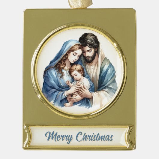 Holy Family Nativity Verguld Banner Ornament (Voorkant)