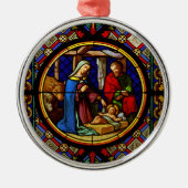 Holy Family Stained Glass  Metalen Ornament (Voorkant)