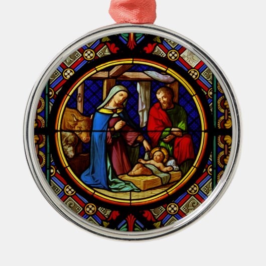 Holy Family Stained Glass  Metalen Ornament (Voorkant)