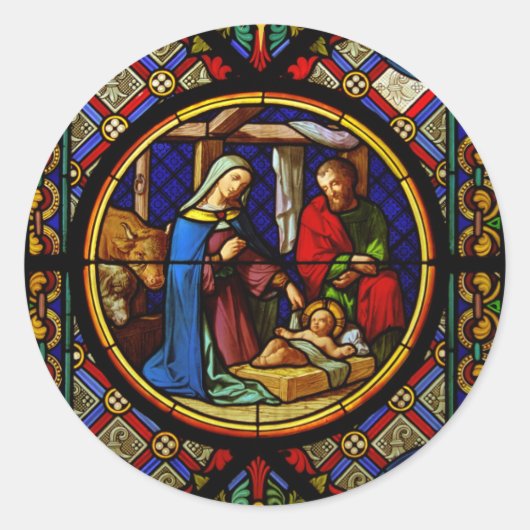 Holy Family "Stained Glass"  Ronde Sticker (Voorkant)