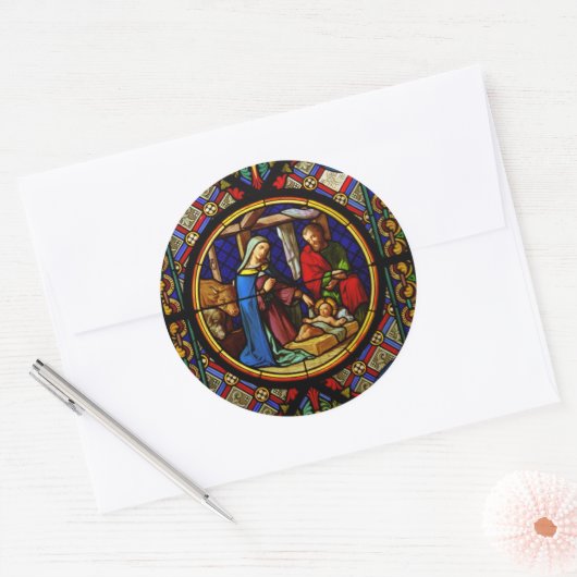 Holy Family "Stained Glass"  Ronde Sticker (Envelop)