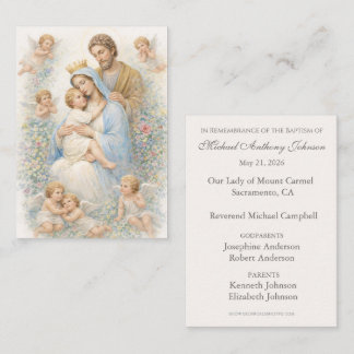 Holy Family with Angels Floral Baptism Remembrance Visitekaartje