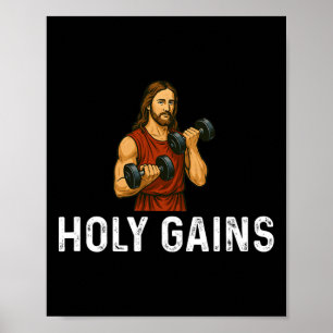 Holy Gains Church God - Gewichtheffen Fitness Body Poster
