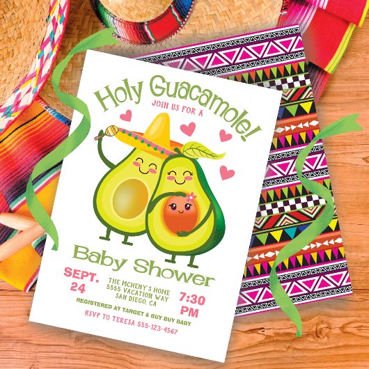 Holy Guacamole Avocado Baby Shower Fiesta girl Kaart