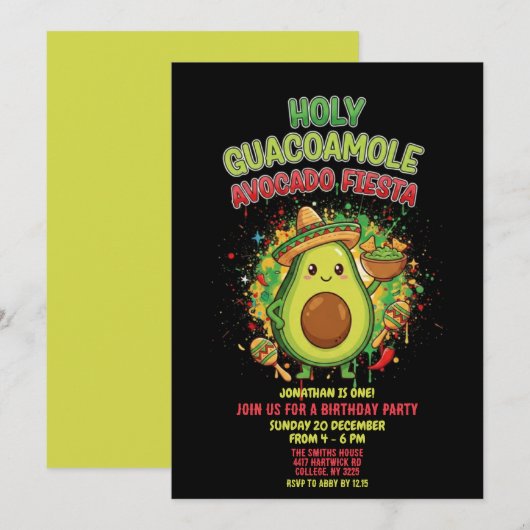 Holy Guacamole Avocado Fiesta Kids Birthday Party  Kaart (Voorkant / Achterkant)