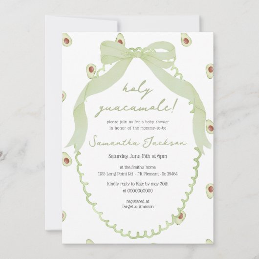 Holy Guacamole Avocado Neutral Bow Baby shower Kaart (Voorkant)