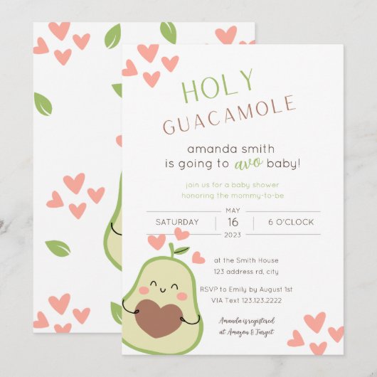 Holy Guacamole Baby shower Happy Avocado Kaart (Voorkant / Achterkant)