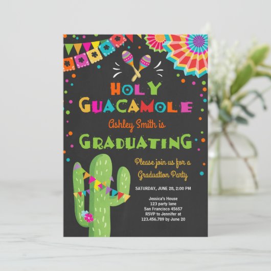 Holy Guacamole Fiesta Afstuderen Uitnodigingsfeest Kaart (Staand voorkant)