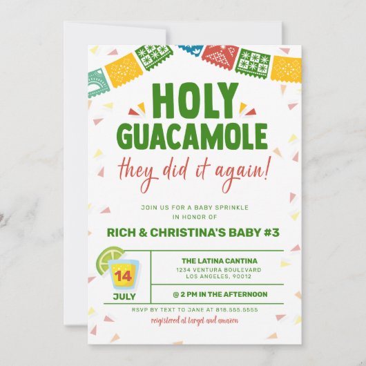 HOLY GUACAMOLE FIESTA BABY SHOWER KAART (Voorkant)