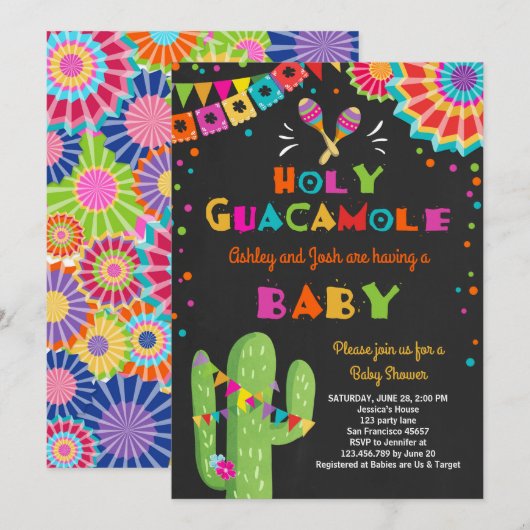 Holy Guacamole Fiesta Baby shower nodigen Mexicaan Kaart (Voorkant / Achterkant)