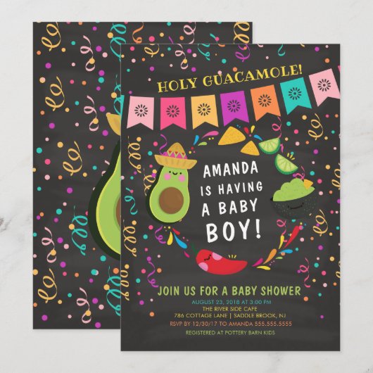 Holy Guacamole Fiesta Baby shower Uitnodiging (Voorkant / Achterkant)