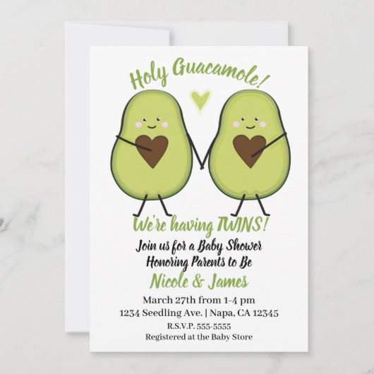 Holy Guacamole Hart Avocado Baby shower Twins Kaart (Voorkant)