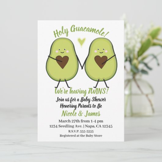 Holy Guacamole Hart Avocado Baby shower Twins Kaart (Staand voorkant)